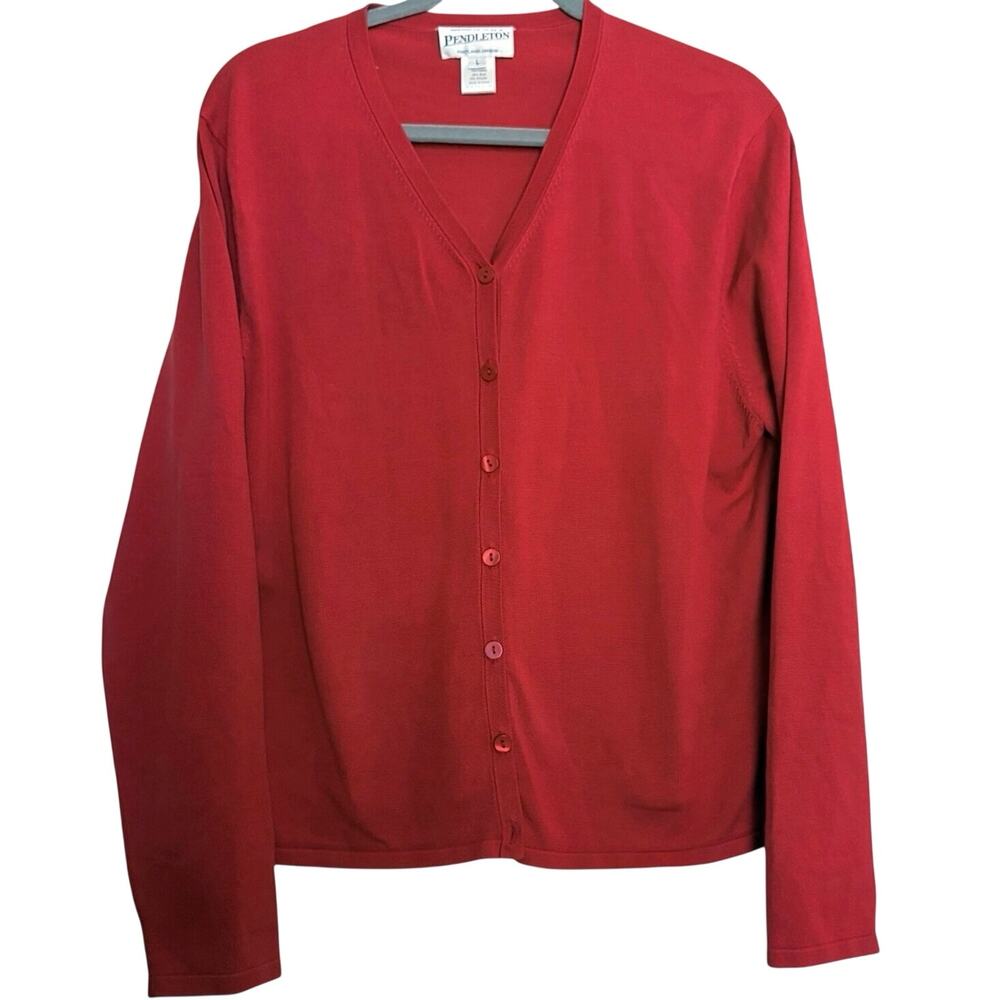 Pendleton Silk Cardigan Women L Chili Red 82% Silk Button Front Lightweight
